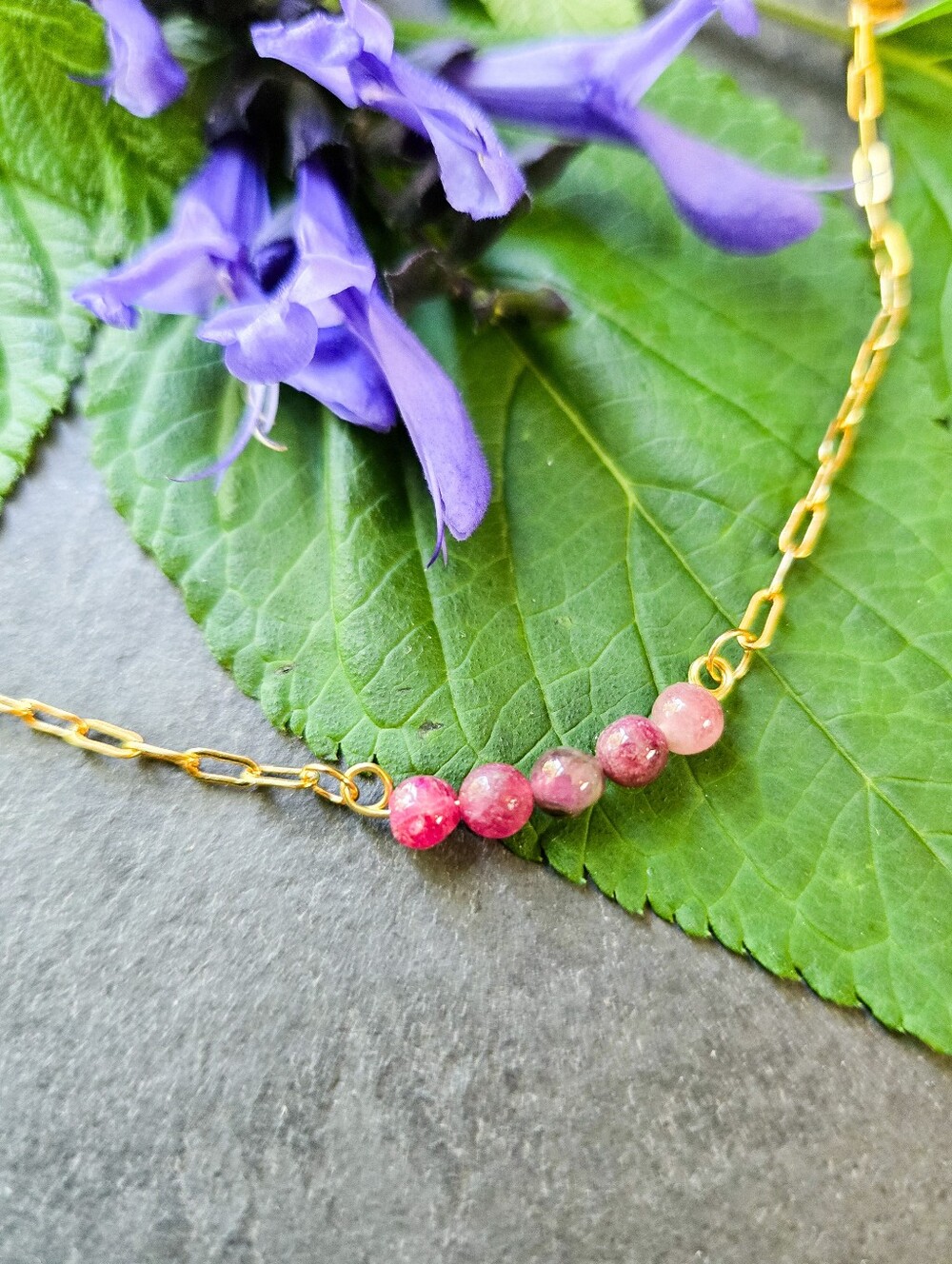 NWT Pink Tourmaline 24k Gold-Plated Paperclip Chain Bracelet